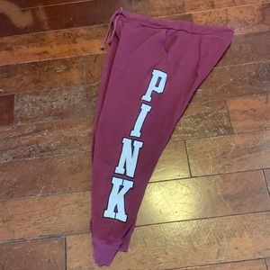 PINK Victoria’s Secret burgundy colored sweatpants. Embroidered logo on leg